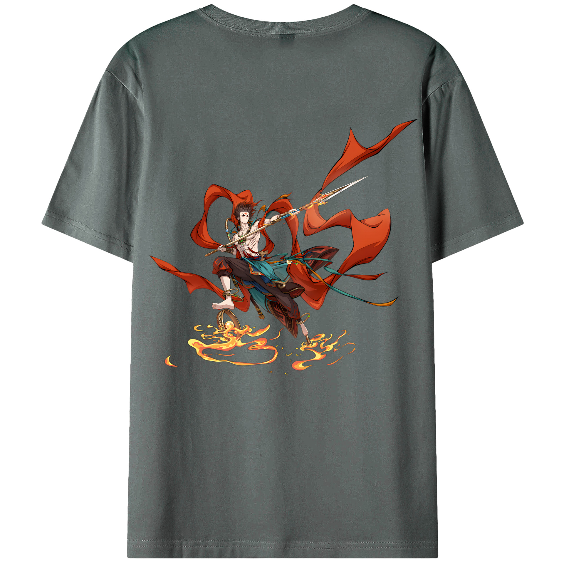 （画像用） Ne Zha 2 ナタ 魔童の大暴れ 綿100％ メンズ半袖Tシャツ（バックプリント） 通気性